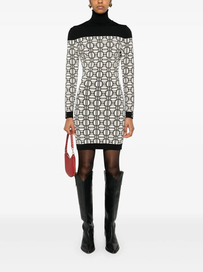 Jacquard-Logo Roll-Neck Mini Dress