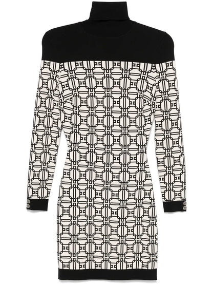 Jacquard-Logo Roll-Neck Mini Dress