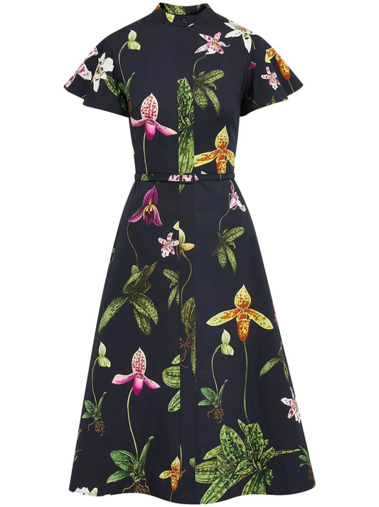 Orchid Short-Sleeved Cotton Poplin Dress
