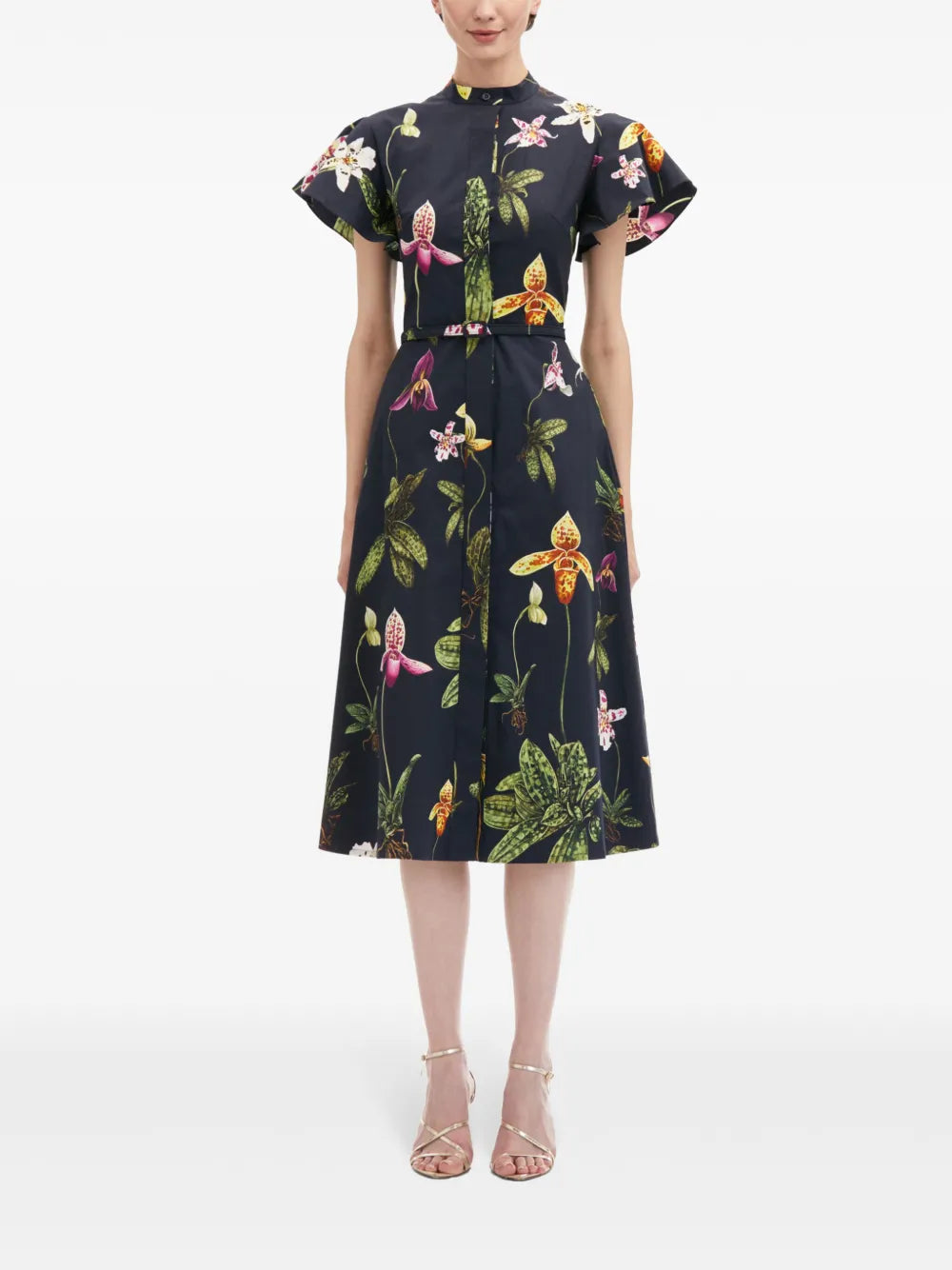 Orchid Short-Sleeved Cotton Poplin Dress