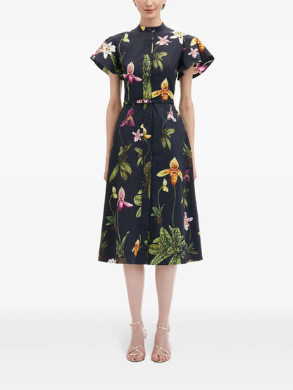 Orchid Short-Sleeved Cotton Poplin Dress