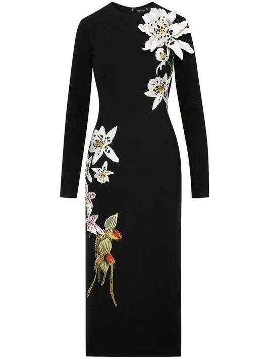 Orchid Crystal-Threadwork Midi Dress