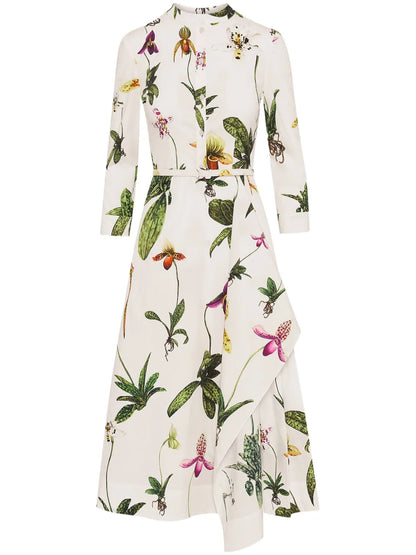 Orchid 3/4 Sleeve Cotton-Poplin Dress