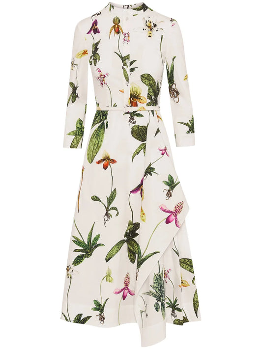Orchid 3/4 Sleeve Cotton-Poplin Dress
