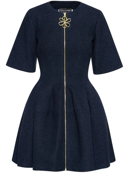 Zip-Front Tweed Dress