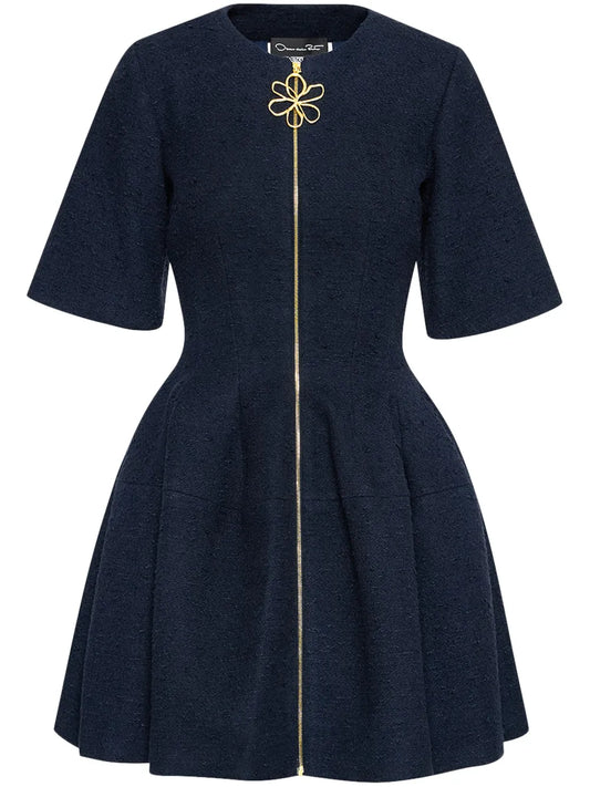 Zip-Front Tweed Dress