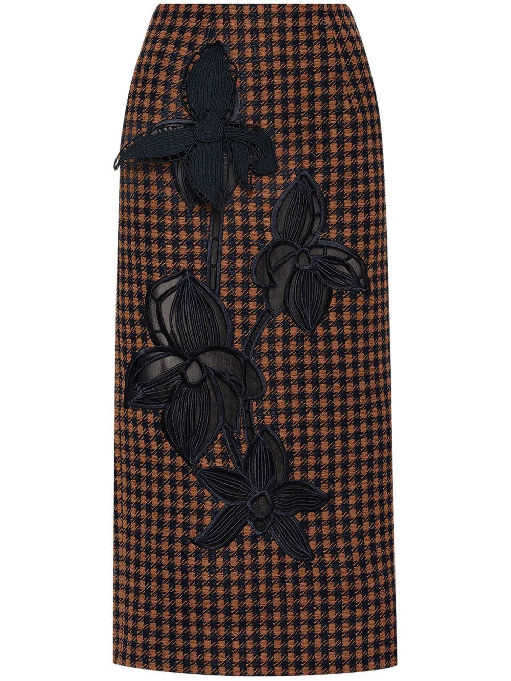 Orchid Embroidered Check-Tweed Pencil Skirt