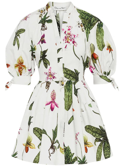 Orchid Puff-Sleeve Cotton-Poplin Dress