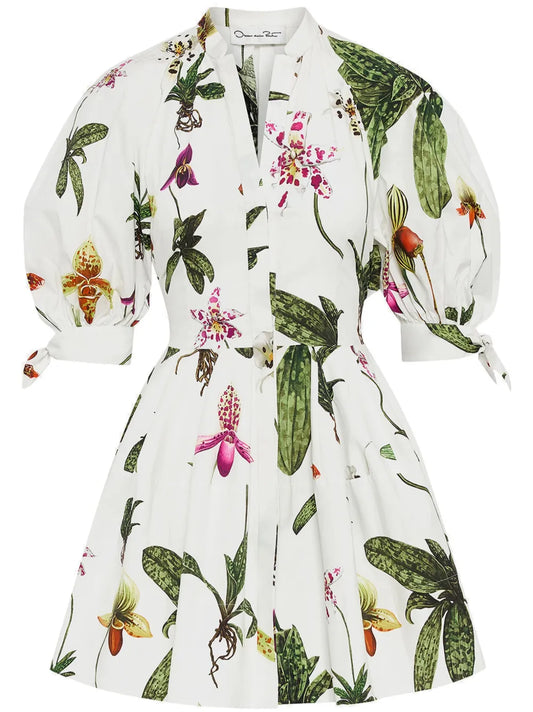 Orchid Puff-Sleeve Cotton-Poplin Dress