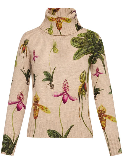 Orchid-Print Roll-Neck Sweater
