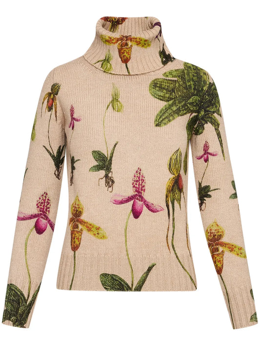 Orchid-Print Roll-Neck Sweater