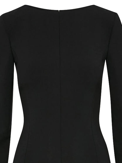 Chiffon-Inset Wool Dress