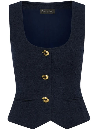 O Button Tweed Vest