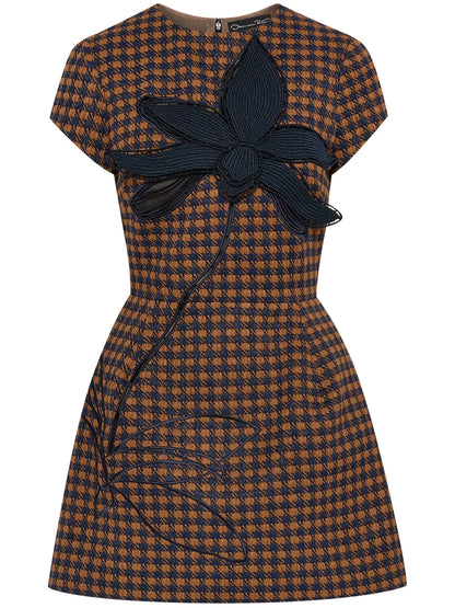 Orchid Embroidered Check Tweed Dress