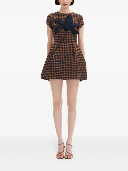 Orchid Embroidered Check Tweed Dress