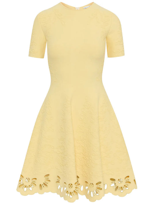 Eyelet-Embellished Jacquard Mini Dress