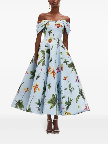 Orchid Off-Shoulder Faille Gown
