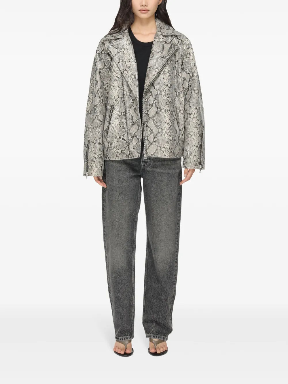 Snakeskin-Print Leather Jacket
