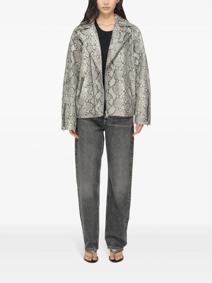 Snakeskin-Print Leather Jacket