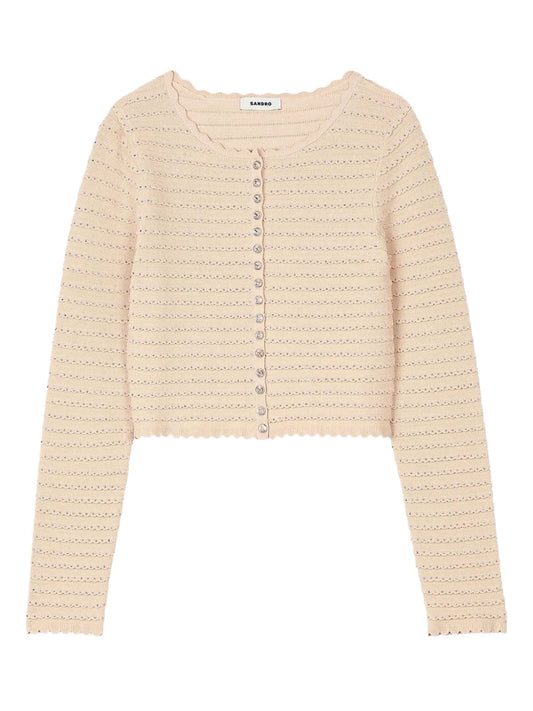 Scalloped-Edge Button-Up Cardigan