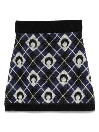 Moon Argyle-Knit Mini Skirt