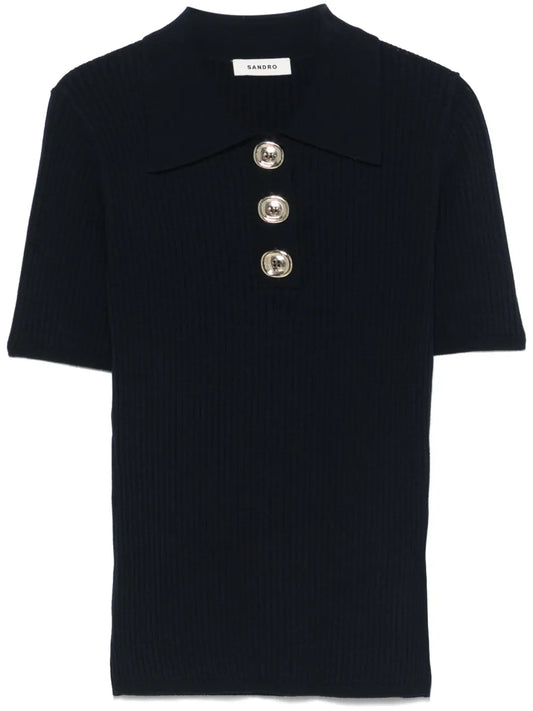 Ribbed-Knit Polo Shirt