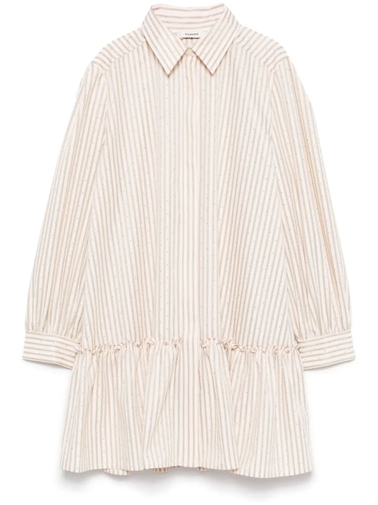 Rhinestone-Embellished Striped Shirt Dress