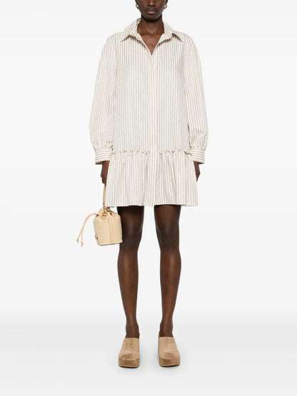 Rhinestone-Embellished Striped Shirt Dress