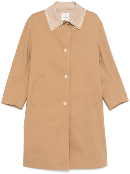 Rhinestone-Collar Trench Coat