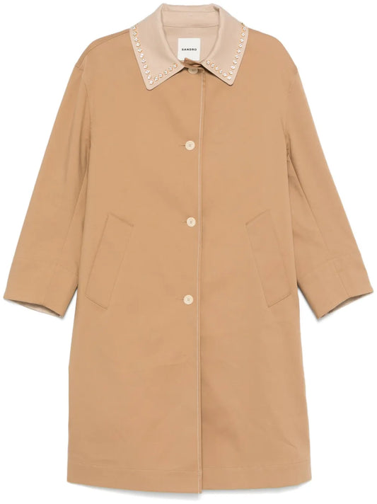 Rhinestone-Collar Trench Coat