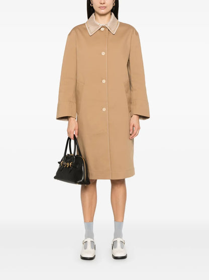 Rhinestone-Collar Trench Coat