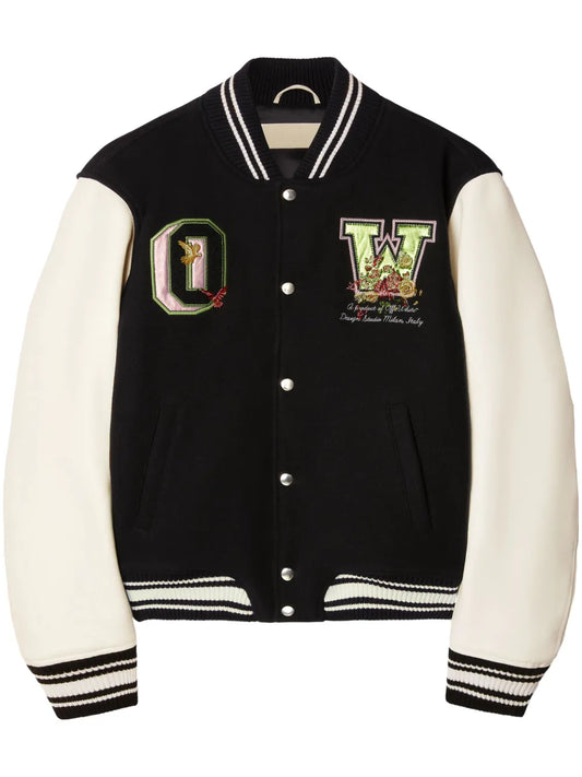 Floral-Embroidered Bomber Jacket