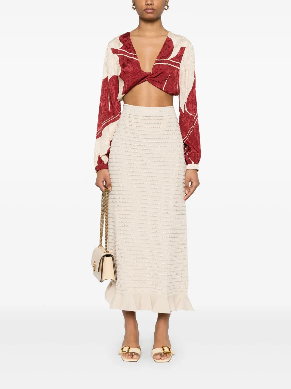 Rhinestone-Embellished Knit Maxi Skirt