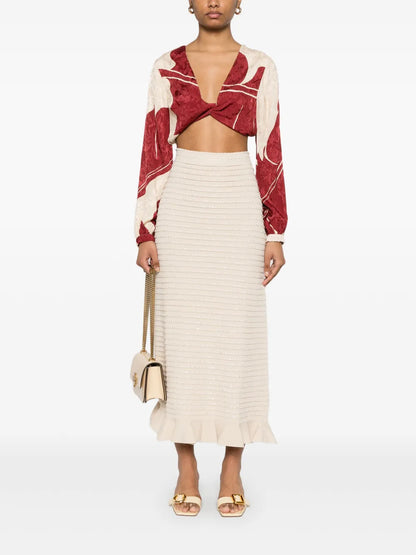 Rhinestone-Embellished Knit Maxi Skirt
