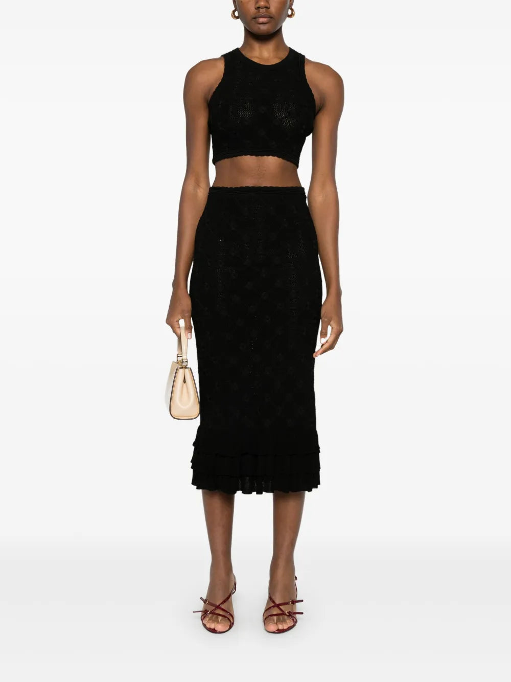 Floral-Embroidered Midi Skirt