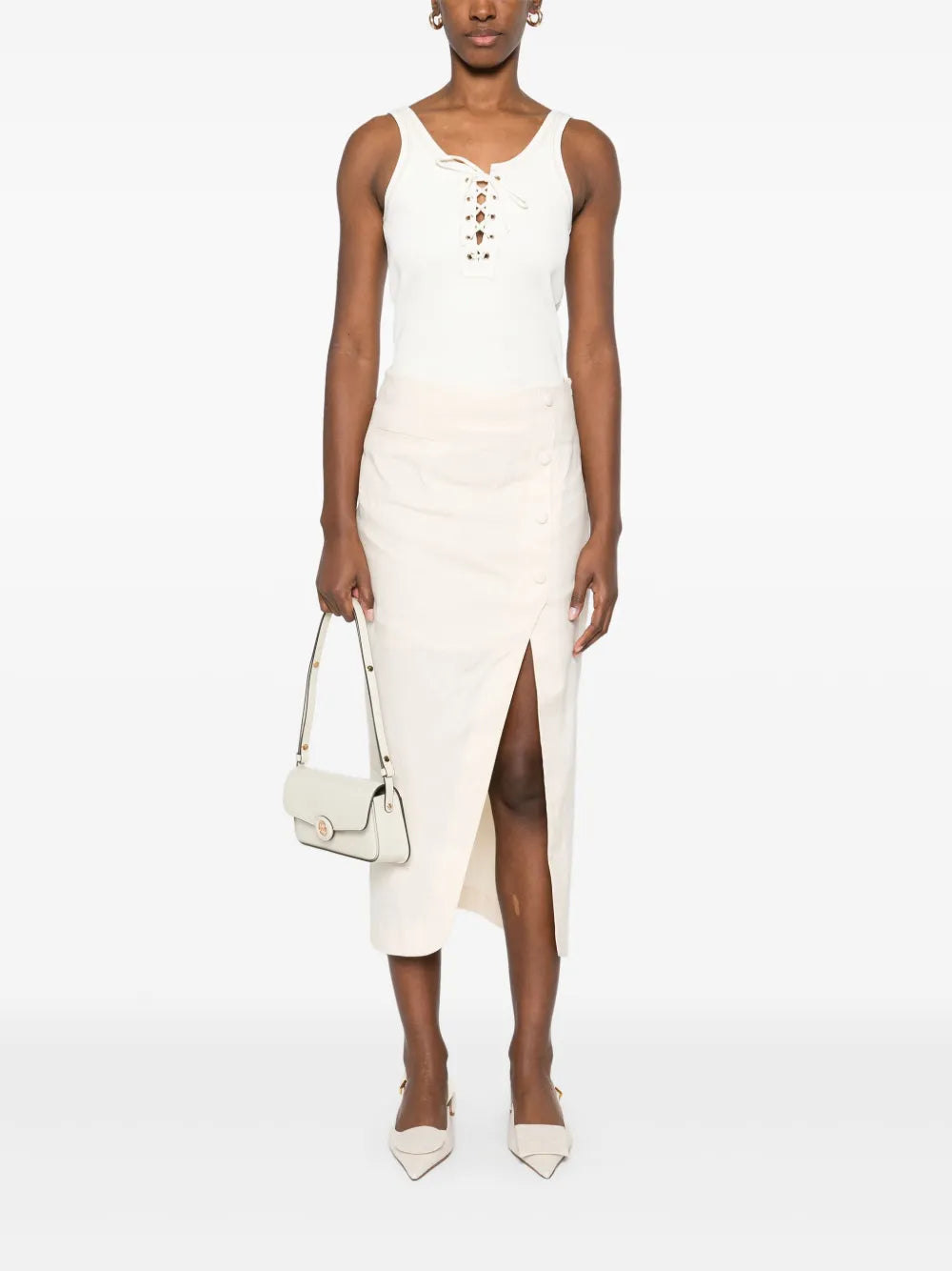 Slub-Texture Midi Skirt