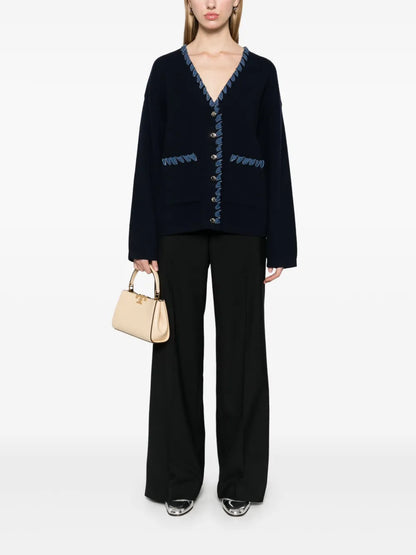 Denim-Trim Cardigan