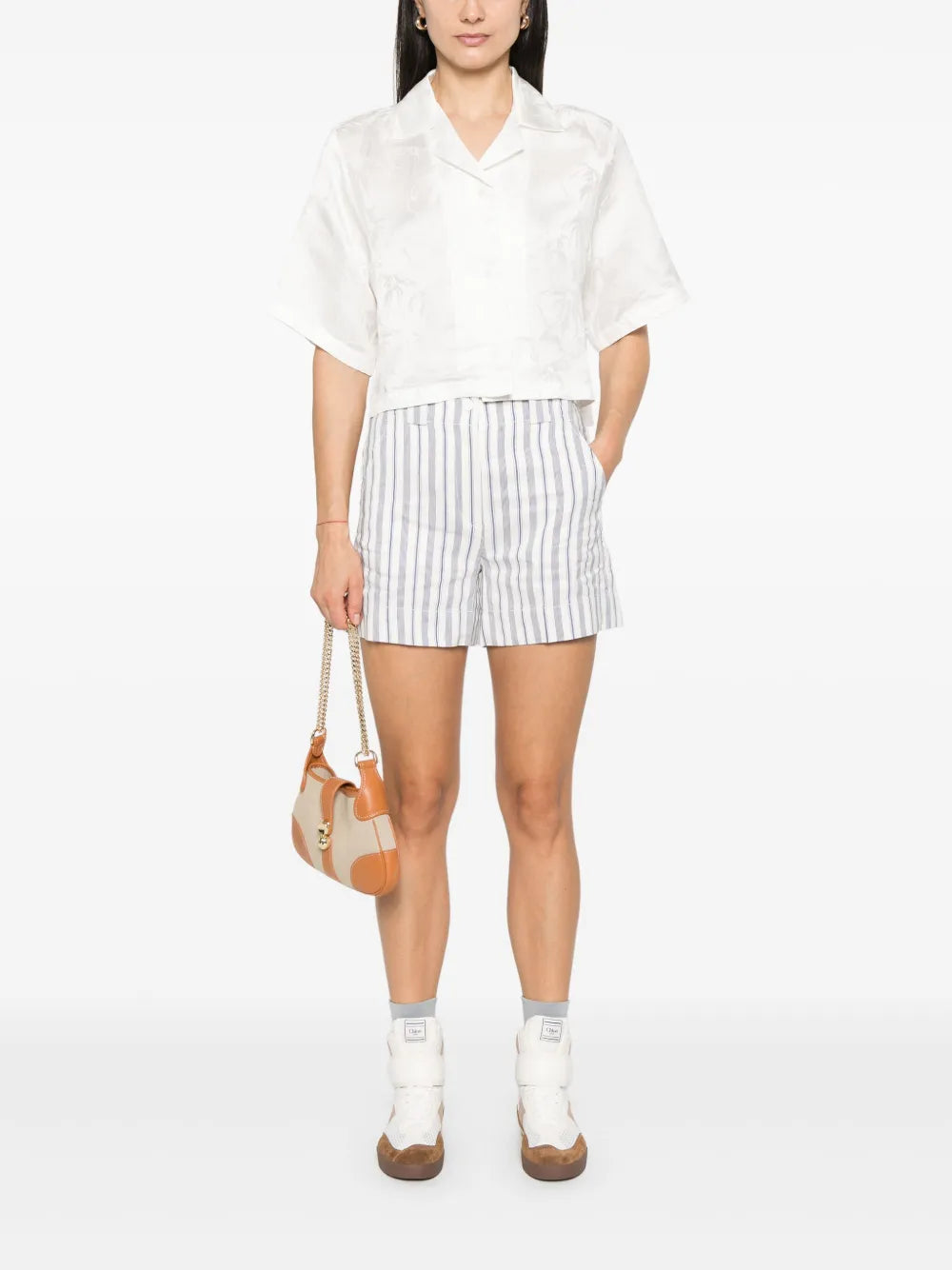 Jacquard-Flowers Cropped Shirt