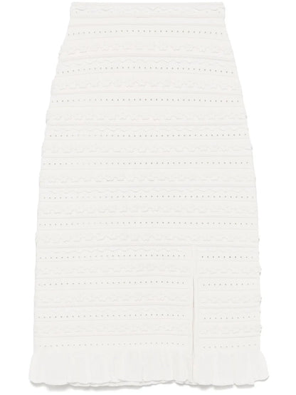 Floral-Appliqué Midi Skirt