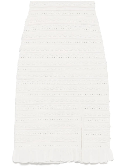 Floral-Appliqué Midi Skirt