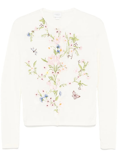 Floral-Embroidered Cardigan