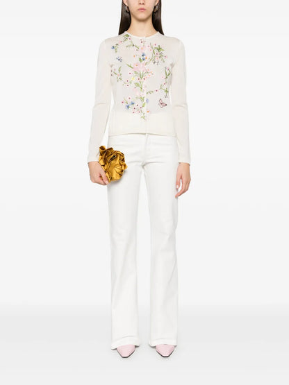 Floral-Embroidered Cardigan