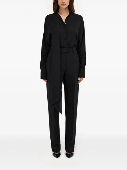 Sash-Collar Silk Blouse