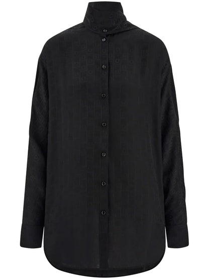 Sash-Collar Silk Blouse