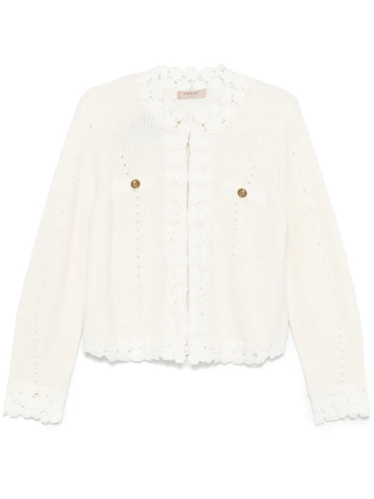 Guipure-Lace Trim Cardigan