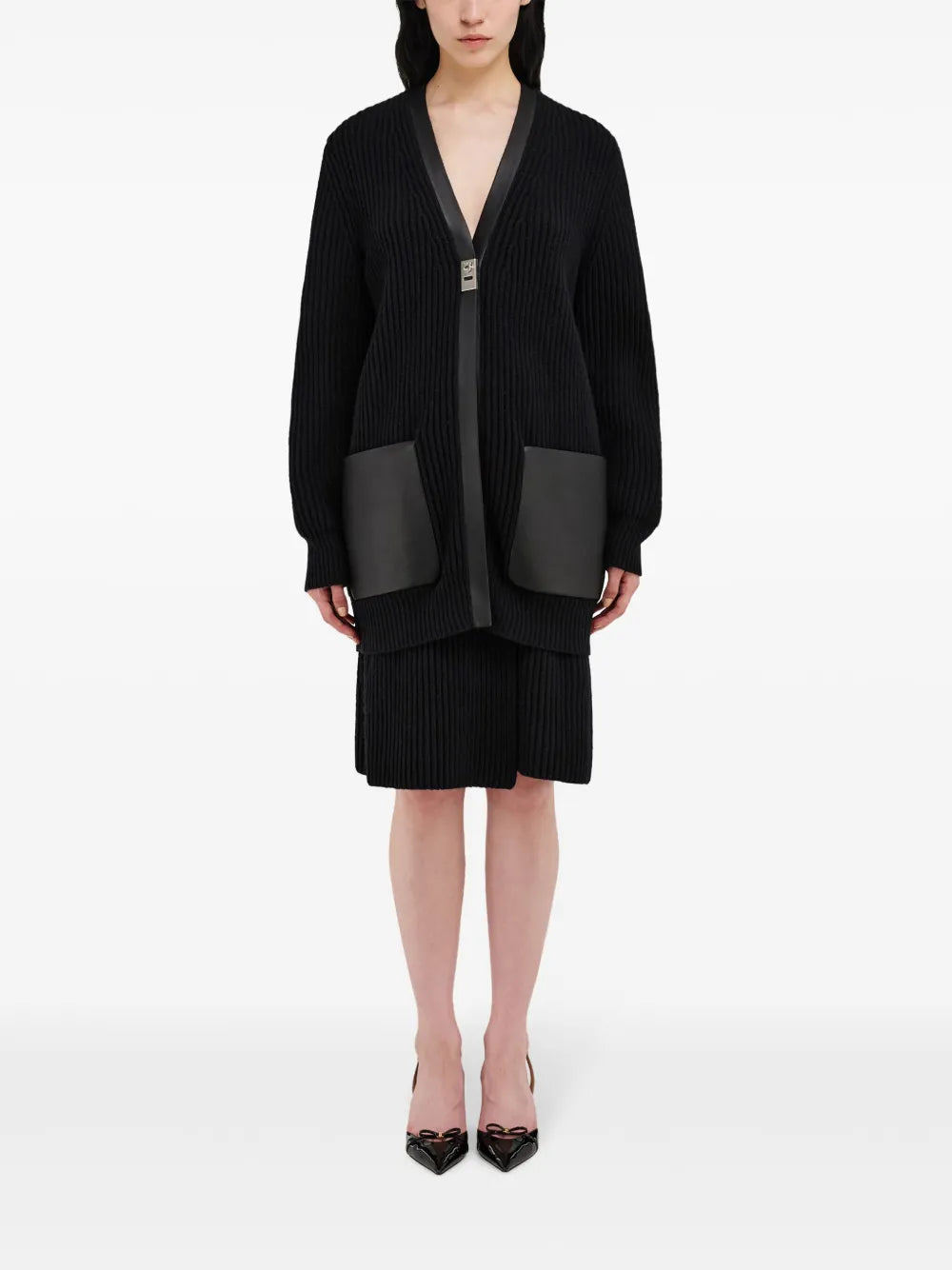 Leather-Trimmed Cardigan