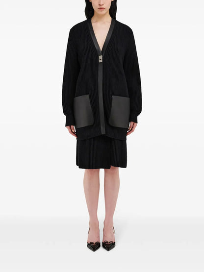 Leather-Trimmed Cardigan