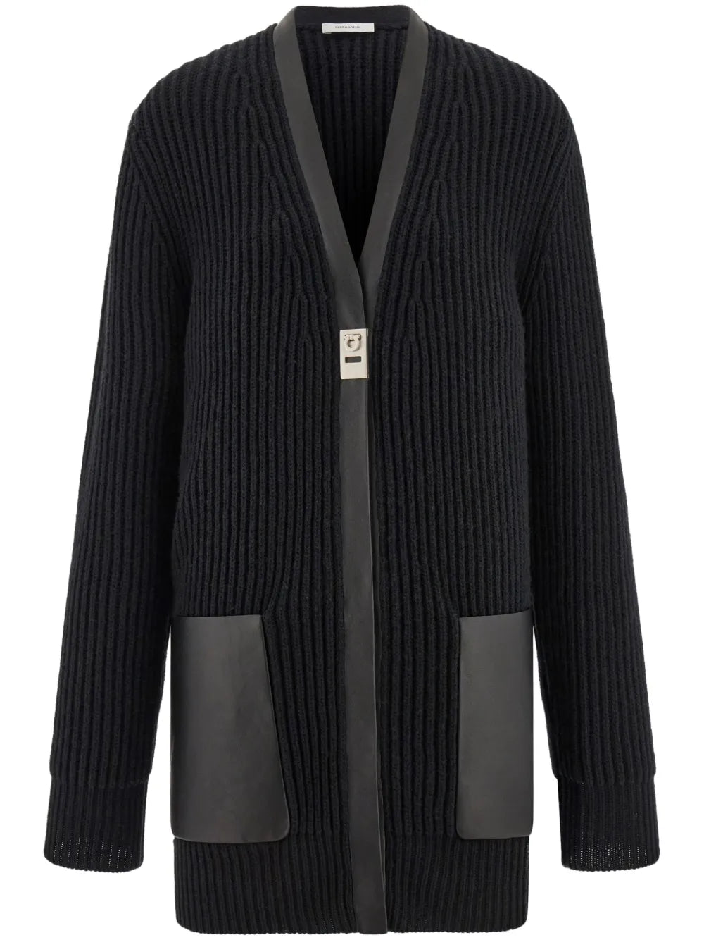 Leather-Trimmed Cardigan