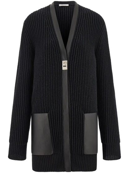 Leather-Trimmed Cardigan