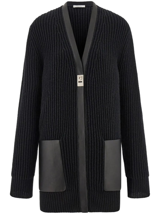 Leather-Trimmed Cardigan